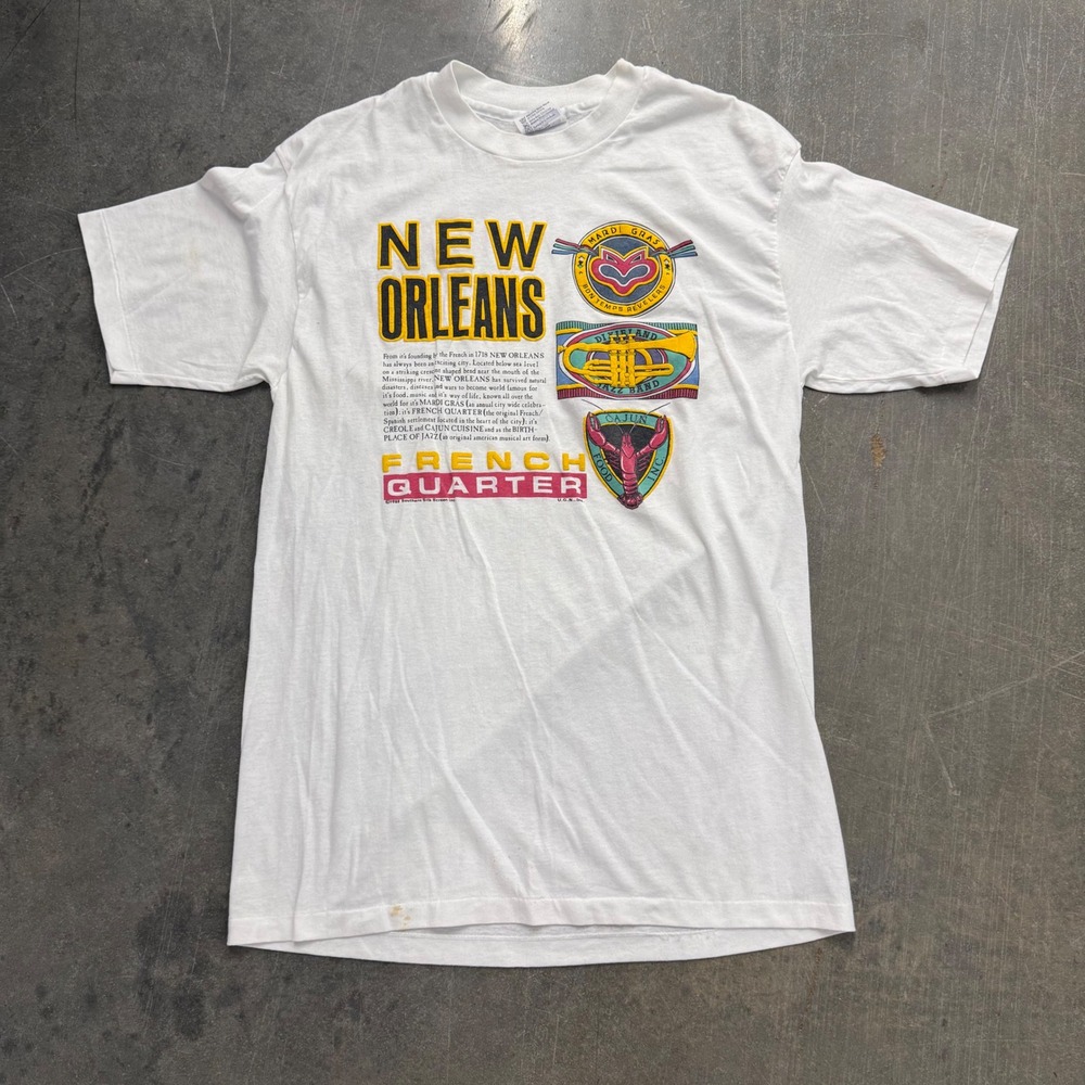 Vintage 1988 New Orleans French Quarter Hanes Fifty-Fifty T-Shirt White Large